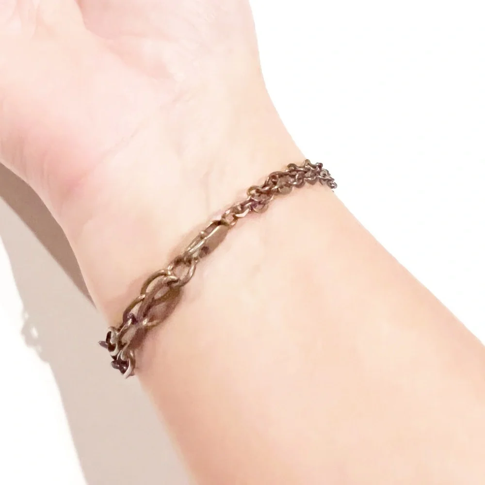 Bronze Bracelet - Hammered O With Beads for Smaller Wrists